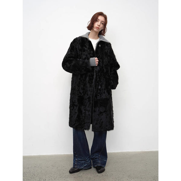 "Roman Theater" Sheepskin Fur One-Piece Long Round Neck Straight Fur Coat for Women Winter