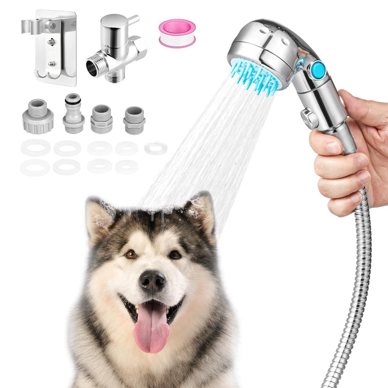 3-in-1 Dog Shower Attachment — Massage Brush, Sprayer & Shampoo Dispenser