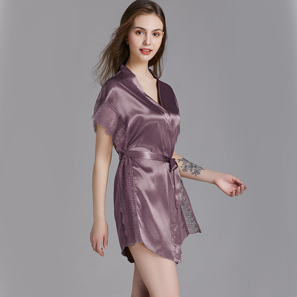 New Lace Pajamas Summer Ice Silk - Sexy Short-Sleeved Nightgown