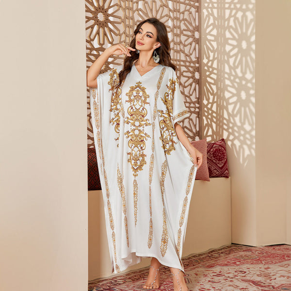 New Middle Eastern style printed pajamas women's spring and autumn robe elegant high-end long nightdress DP3393