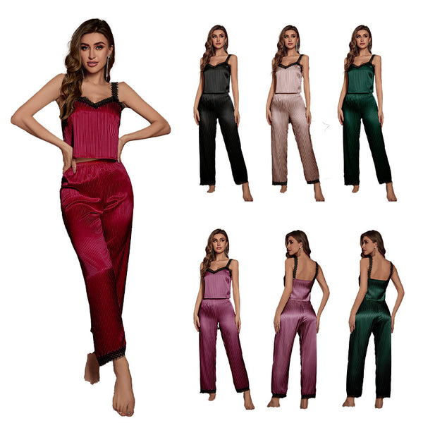 Ice silk pajamas ladies summer lace suspender trousers ladies home clothes DT3236