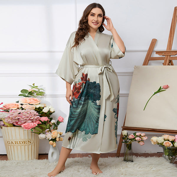 Large size pajamas new satin pajamas women summer light luxury satin chiffon silk nightgown home clothes