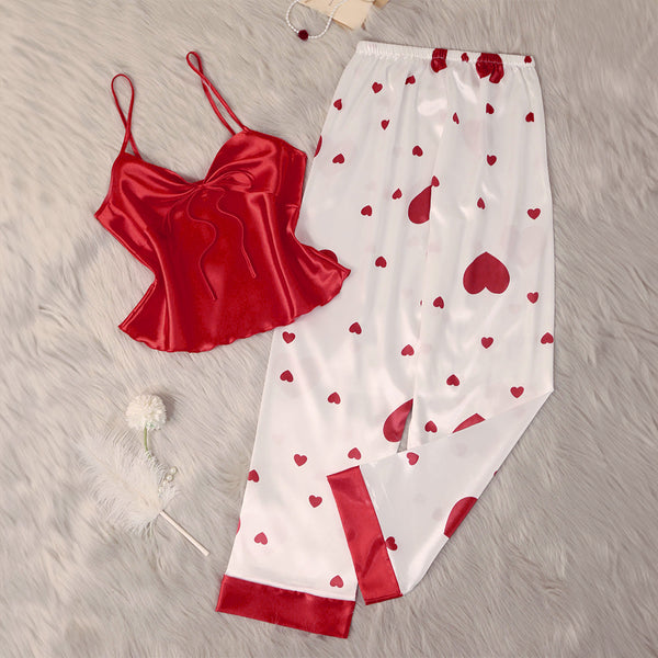 Ice silk pajamas women spring and summer new pajamas women suspenders trousers home clothes suit DT22179
