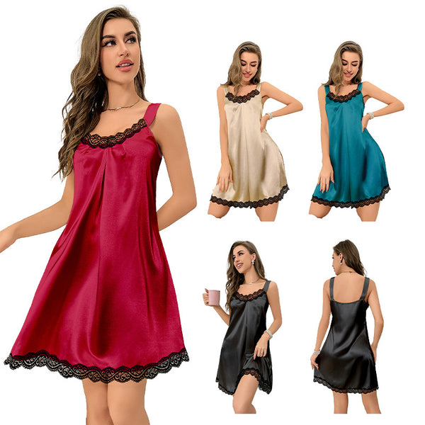 Ice Silk Lace Waist Suspender Nightdress - Summer Thin Sleepwear