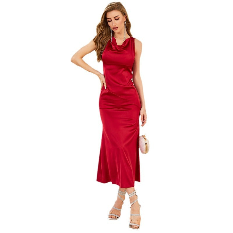 Satin Chiffon Long Nightgown Women Summer Sleeveless Dress Sexy Backless Ladies Homewear - VINEEMAN
