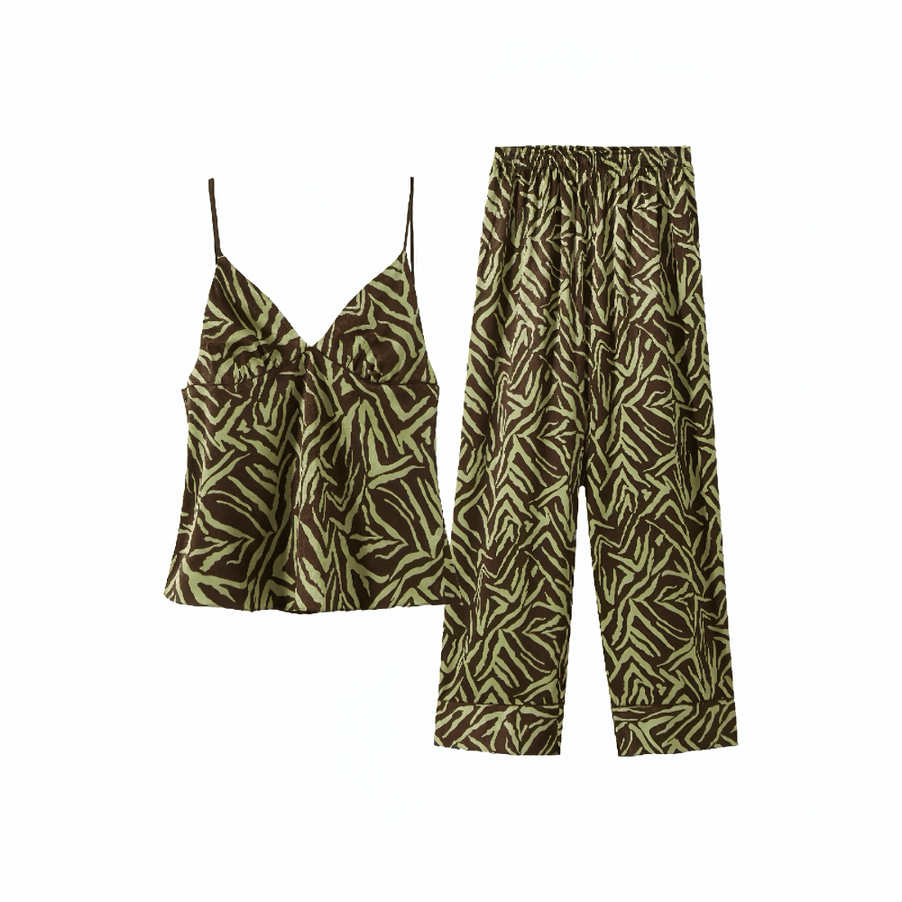 Black and green printed sexy suspender pajamas for women - VINEEMAN