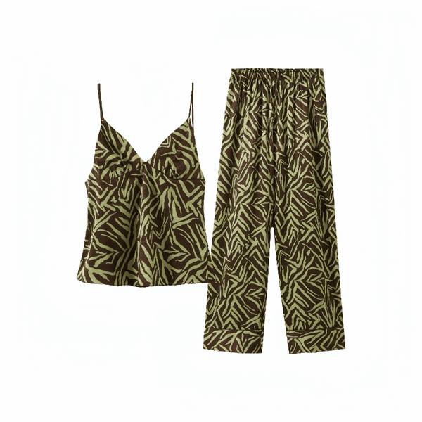 Black and green printed sexy suspender pajamas for women - VINEEMAN