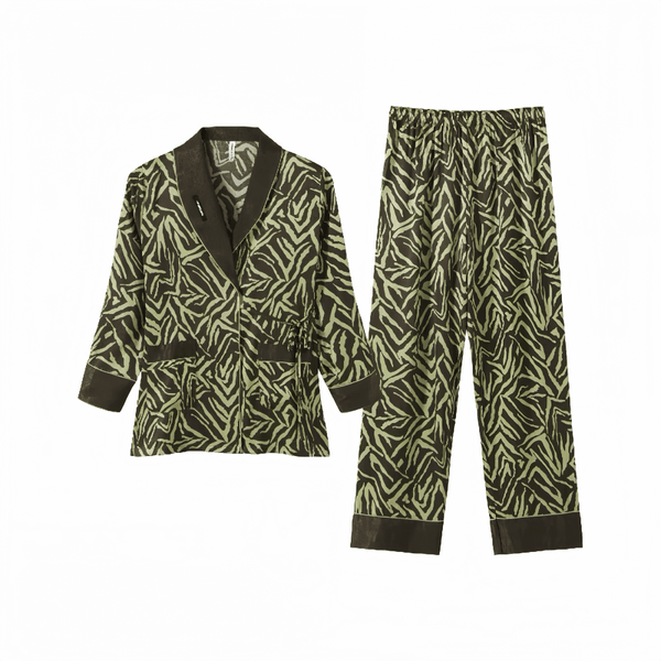 Black and green striped ribbon light luxury pyjamas for women - VINEEMAN
