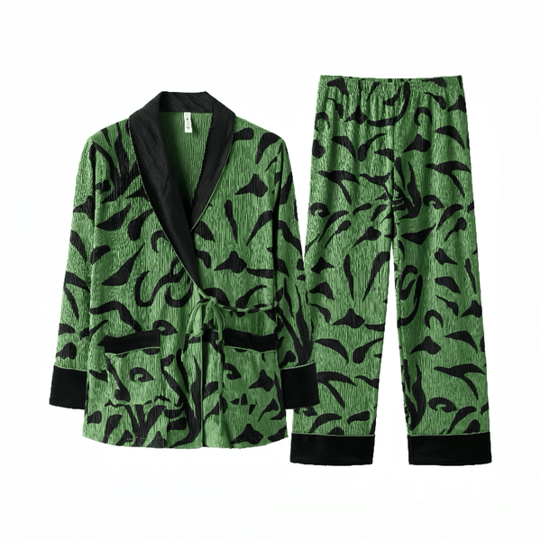Green long - sleeved plush pajamas for women - VINEEMAN