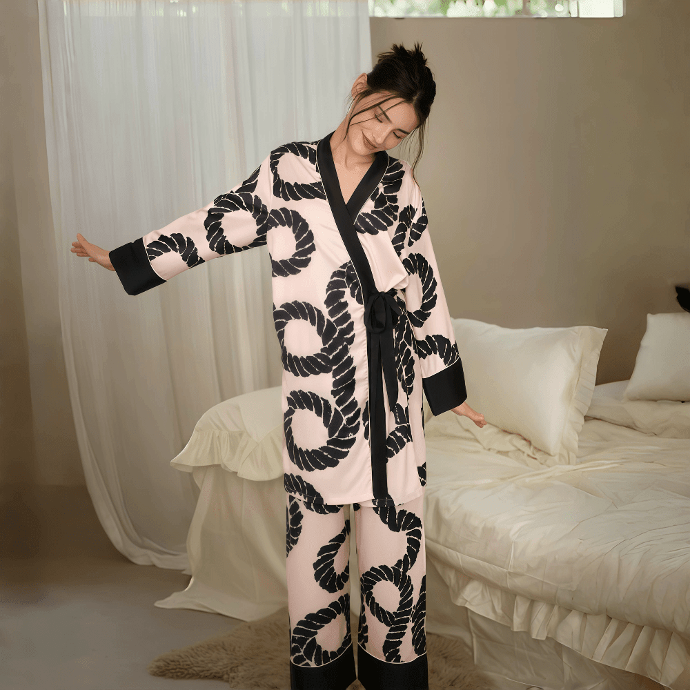 Pink printed long pajamas for women - VINEEMAN