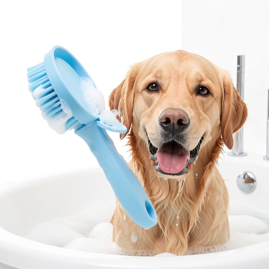 2-in-1 Silicone Pet Bath Brush with Shampoo Dispenser